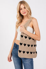 Load image into Gallery viewer, Fame Contrast Heart Crochet Tote Bag
