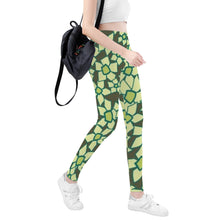 Load image into Gallery viewer, Ti Amo I love you - Exclusive Brand - Hemlock with Pine Glade &amp; Olive Green Floral Pattern - Yoga Leggings
