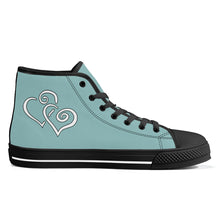 Load image into Gallery viewer, Ti Amo I love you - Exclusive Brand - Shadow Green 2 - Double White Heart High-Top Canvas Shoes - Black Soles

