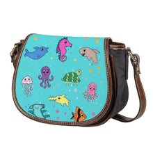 Load image into Gallery viewer, Ti Amo I love you - Exclusive Brand - Medium Turquoise Blue - Sea Creatures - Saddle Bag
