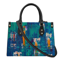 Load image into Gallery viewer, Ti Amo I love you - Exclusive Brand - Chathams Blue &amp; Elf Green Abstract - Luxury Womens PU Tote Bag - Black Straps
