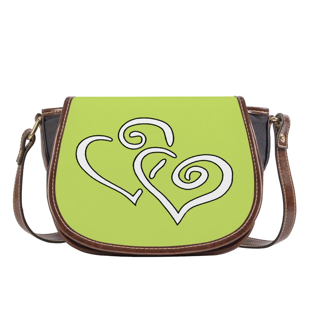 Ti Amo I love you - Exclusive Brand - Yellow Green - Double White Heart - Saddle Bag