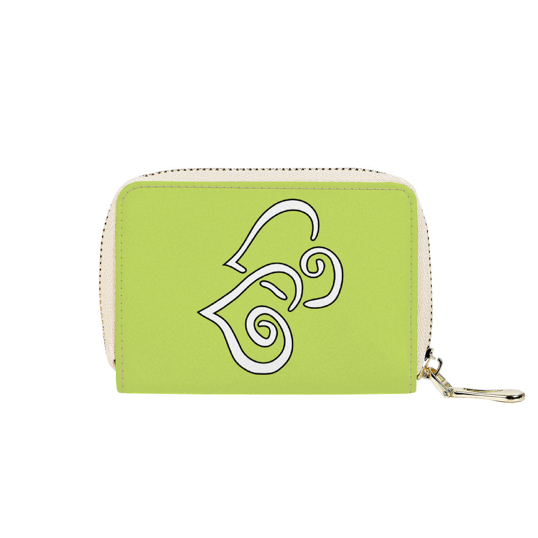 Ti Amo I love you - Exclusive Brand - Yellow Green - Double White Heart - PU Leather - Zipper Card Holder