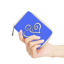 Load image into Gallery viewer, Ti Amo I love you - Exclusive Brand - Neon Blue - Double White Heart - PU Leather Zipper Card Holder
