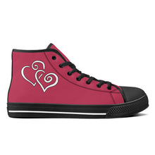 Load image into Gallery viewer, Ti Amo I love you - Exclusive Brand - Viva Magenta - Double White Heart High-Top Canvas Shoes - Black Soles
