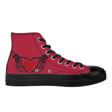 Load image into Gallery viewer, Ti Amo I love you - Exclusive Brand - Brick Red - Skeleton Hands with Heart - High Top Canvas Shoes - Black  Soles
