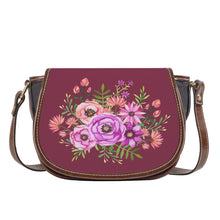 Load image into Gallery viewer, Ti Amo I love you - Exclusive Brand - Velvet Maroon - Floral Pattern -  Saddle Bag
