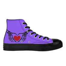 Load image into Gallery viewer, Ti Amo I love you - Exclusive Brand - Heliotrope 3 - Skeleton Hands wit Heart - High Top Canvas Shoes - Black  Soles
