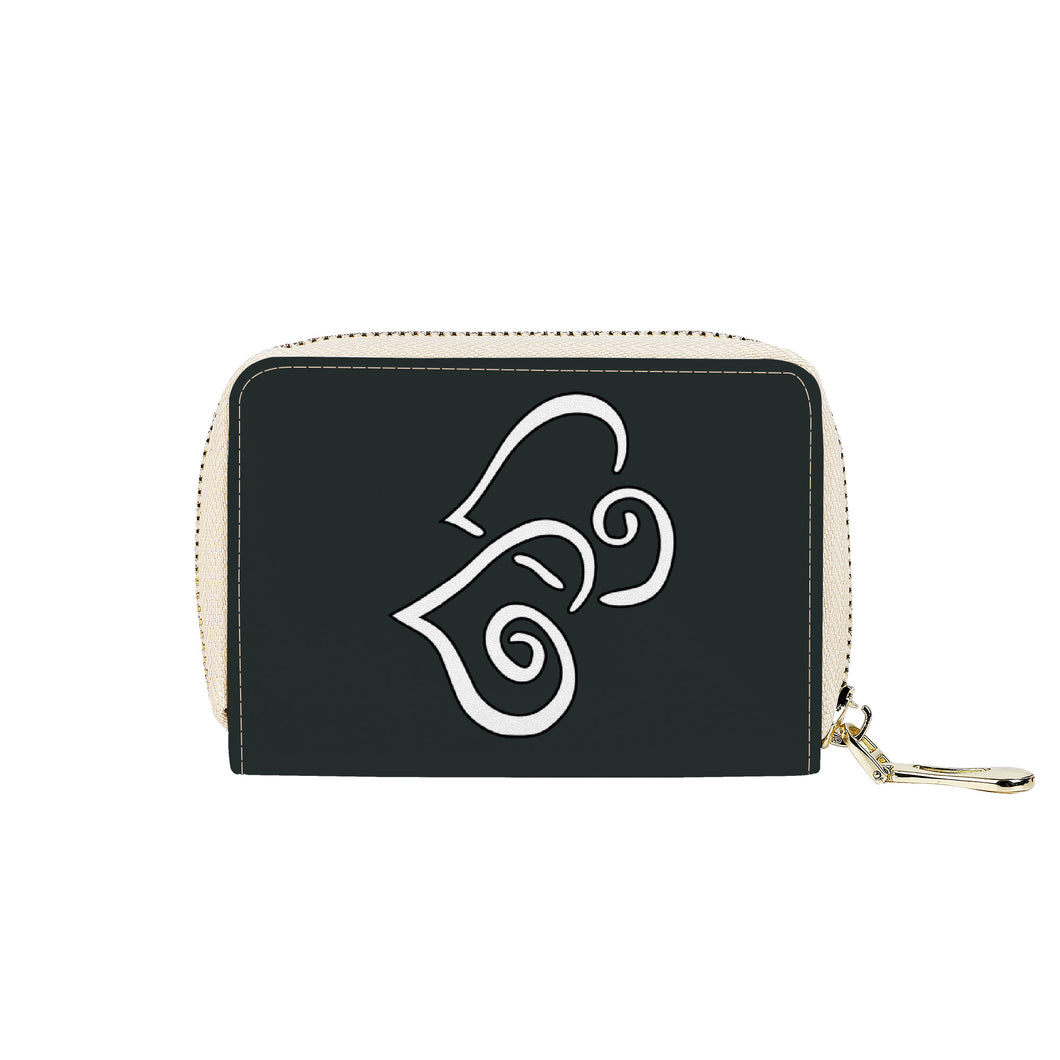 Ti Amo I love you - Exclusive Brand - Charleston Green - Double White Heart - PU Leather -  Zipper Card Holder