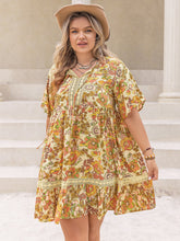 Load image into Gallery viewer, Plus Size Printed Tie Neck Short Sleeve Mini Dress
