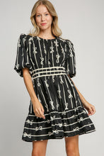 Load image into Gallery viewer, Umgee Ribbon Print Frill Contrast Velvet Trim Half Sleeve Dress
