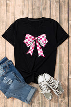 Load image into Gallery viewer, Black Checkerboard Bowknot Graphic Crewneck T Shirt
