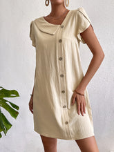 Load image into Gallery viewer, Decorative Button Asymmetrical Neck Short Sleeve Dress
