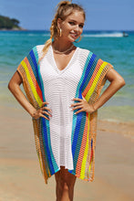 Load image into Gallery viewer, Openwork Striped Slit Knit Cover Up
