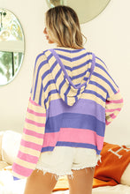 Load image into Gallery viewer, BiBi Striped Color Block  Hooded Knit Top
