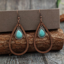 Load image into Gallery viewer, Wooden Turquoise Cutout Teardrop Earrings
