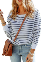 Load image into Gallery viewer, Striped Print Ribbed Trim Long Sleeve Top
