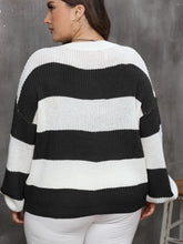 Load image into Gallery viewer, Plus Size Striped Round Neck Long Sleeve Sweater
