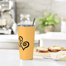 Load image into Gallery viewer, Ti Amo I love you - Exclusive Brand - Light Orange - Double Black Heart - 20oz Stainless Steel Straw Lid Cup
