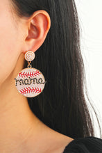 Load image into Gallery viewer, White Crystal mama Beaded Baseball Shape Earrings
