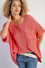 Load image into Gallery viewer, Fresh Salmon Rolled Cuffs Loose Knit Tee with Slits
