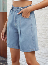 Load image into Gallery viewer, High Waist Denim Shorts with Pockets
