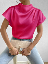 Load image into Gallery viewer, Ruched Mock Neck Short Sleeve Blouse
