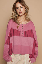 Load image into Gallery viewer, POL Half Button Color Block Drop Shoulder Knit Top
