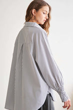 Load image into Gallery viewer, ADORA High-Low Striped Button Down Smocked Lantern Sleeve Shirt

