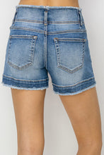 Load image into Gallery viewer, RISEN High Rise Seam Detailed Raw Edge Denim Shorts
