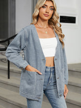Load image into Gallery viewer, Pocketed V-Neck Button Up Denim Jacket
