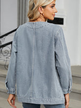 Load image into Gallery viewer, Pocketed V-Neck Button Up Denim Jacket
