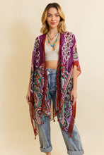 Load image into Gallery viewer, Paisley Print Open Front Kimono w/ Cinched Arms
