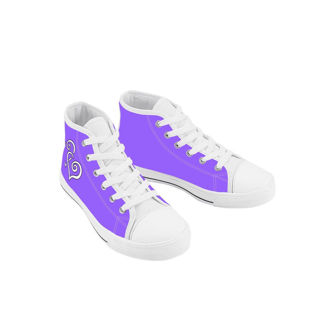 Ti Amo I love you - Exclusive Brand - Heliotrope3 - Double White Heart - Kids High Top Canvas Shoes