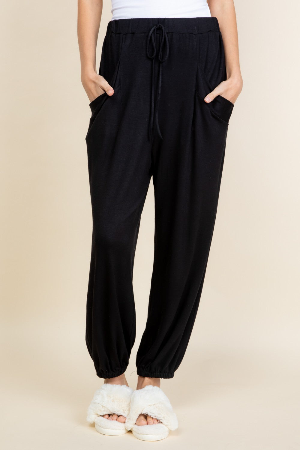 Super Lady Plus Size Drawstring Elastic Waist Joggers with Pockets