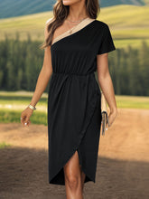 Load image into Gallery viewer, Slit Single Shoulder Short Sleeve Midi Dress
