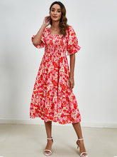 Load image into Gallery viewer, Smocked Floral Square Neck Short Sleeve Dress
