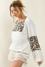 Load image into Gallery viewer, White Leopard Patch Puff Sleeve Textured Blouse
