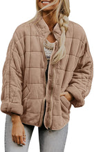Load image into Gallery viewer, Womens Winter Zip-up Stand Collar Solid Color Plaid Long Sleeved Jacket with Pockets
