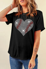 Load image into Gallery viewer, Rhinestone Heart Round Neck Short Sleeve T-Shirt
