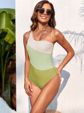 Load image into Gallery viewer, Color Block One Shoulder One-Piece Swimwear
