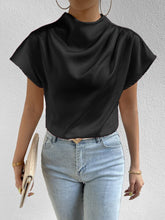 Load image into Gallery viewer, Ruched Mock Neck Short Sleeve Blouse
