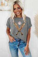 Load image into Gallery viewer, Medium Grey Sequin Baseball Pattern Corded Crewneck T Shirt
