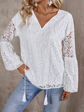 Load image into Gallery viewer, Lace Tie Neck Long Sleeve Blouse
