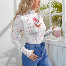 Load image into Gallery viewer, Ti Amo I love you - Exclusive Brand - Tiny Hearts with Flowers -Women&#39;s Turtleneck Long Sleeve Bodysuit
