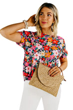 Load image into Gallery viewer, Womens - Colorful Floral Ruffle Peplum Short Sleeves Blouse
