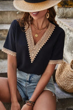 Load image into Gallery viewer, Full Size Lace Detail V-Neck Short Sleeve Blouse
