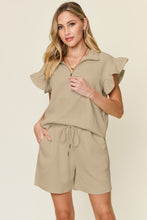 Load image into Gallery viewer, Double Take Full Size Texture Flounce Sleeve Top and Drawstring Shorts Set
