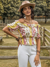 Load image into Gallery viewer, Ruffled Printed Off-Shoulder Short Sleeve Blouse
