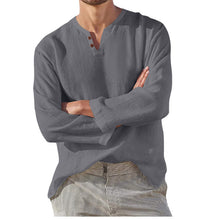 Load image into Gallery viewer, Men&#39;s Long Sleeve V-Neck Casual Beach Breathable Cotton Linen Shirt
